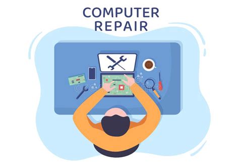 Computer Repair or Service Flat Cartoon Illustration with Tools ...