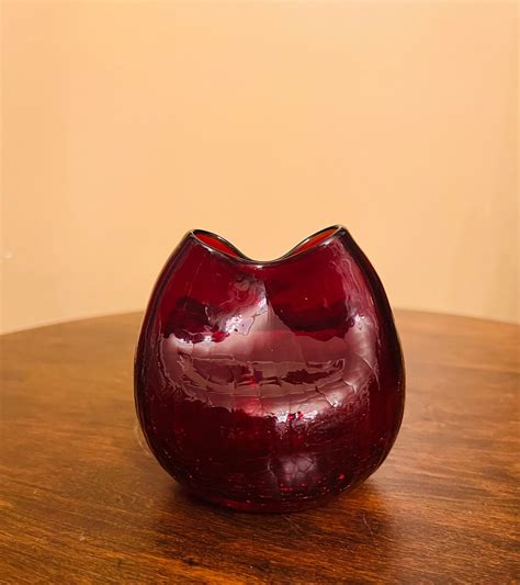 Vintage Blenko Hand Blown Ruby Red Pinch Glass Etsy