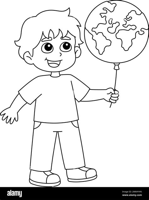 Niño sosteniendo un globo de tierra para colorear aislado Imagen Vector