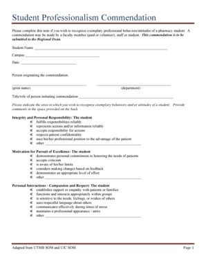 Fillable Online Ttuhsc Student Professionalism Commendation Form