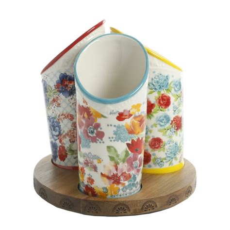 The Pioneer Woman Floral Medley 3 Compartment Ceramic Utensil Holder