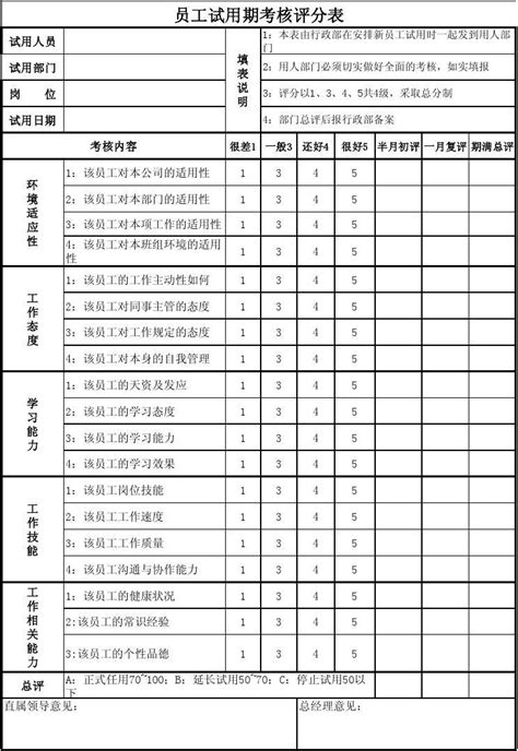 员工试用期考核评分表 word文档在线阅读与下载 无忧文档