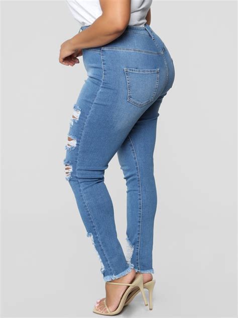 Plus Size Fringe Hem Ripped Skinny Jeans