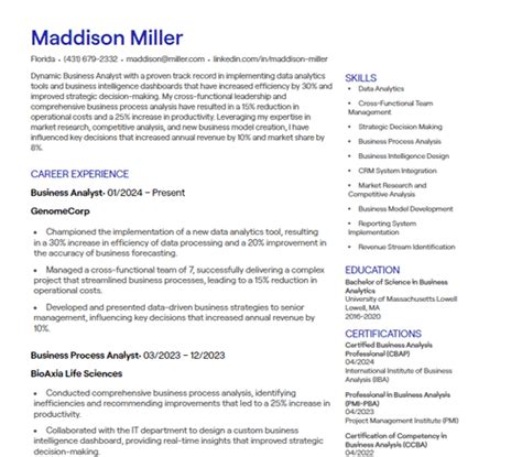 Business Analyst Cv Examples Free Templates