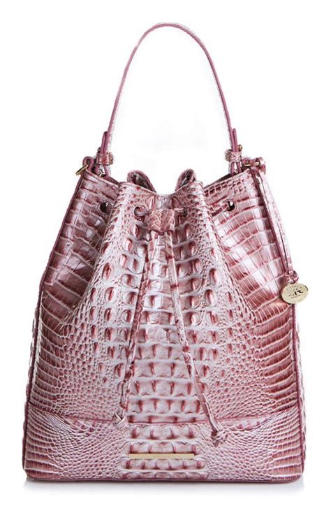 Brahmin Marlowe Croc Embossed Leather Bucket Bag Pink Icing Melbourne