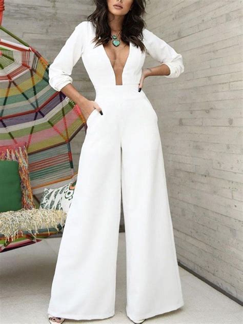 Fashion Pure Colour Splicing Wide Leg Jumpsuit Monos Largos De Vestir