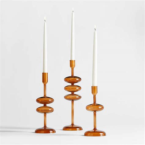 Venezia Amber Brown Glass Taper Candle Holders Set Of 3 Reviews Crate And Barrel Canada