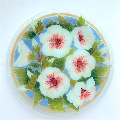 Peggy Karr Art Peggy Karr Fused Art Glass Rose Of Sharon 1round