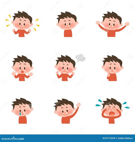 Illustration of Various Facial Expressions of a Boy Stock Vector - Illustration of mongoloid ...