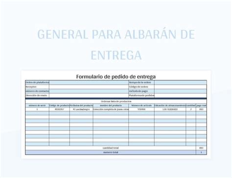 Plantilla de Formato Excel General Para Albarán De Entrega y Hoja de