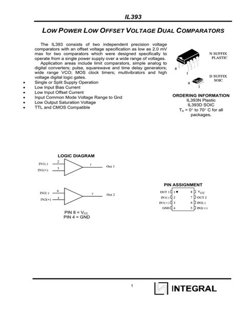 LOW POWER LOW OFFSET VOLTAGE DUAL COMPARATORS