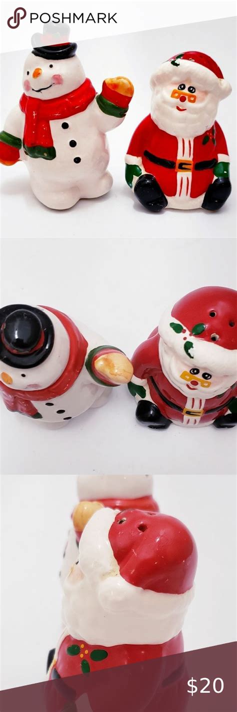 Santa Claus Snowman Funny Cute Salt Pepper Shaker Set Christmas