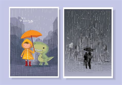 Crian A Capa De Chuva Amarela No Fundo De Ilustra O Vetorial