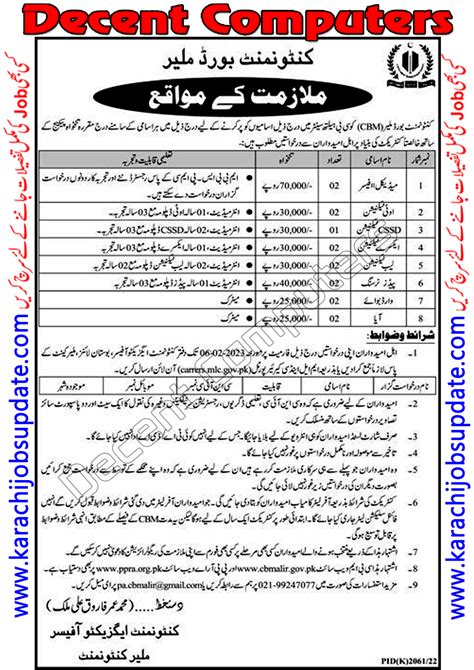 Malir Cantonment Bord Karachi Karachi Jobs Update