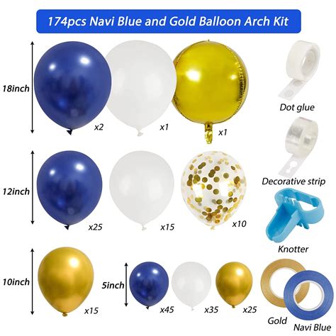 174pcs Navy Blue Gold Balloons Garland Arch Kit Metallic Gold Latex