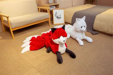 Red White Simulation Nine Tails Fox Plush Toys Stuffed Animal Nine