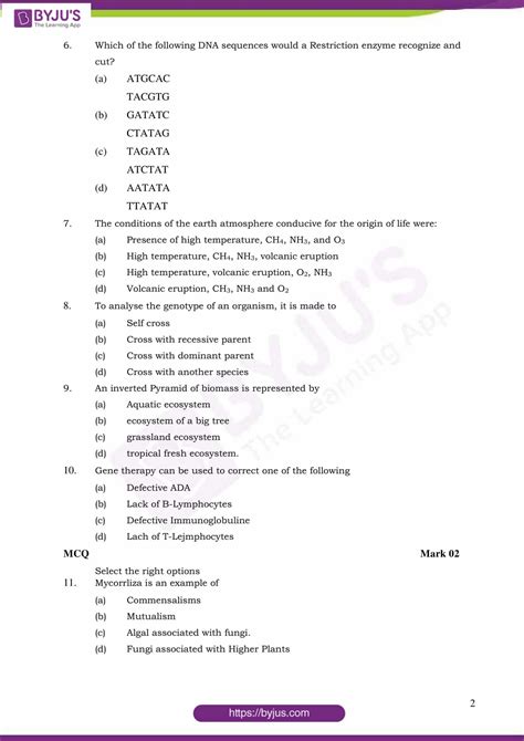 Cbse Class 12 Biology Sample Paper Set 2 Download Pdf