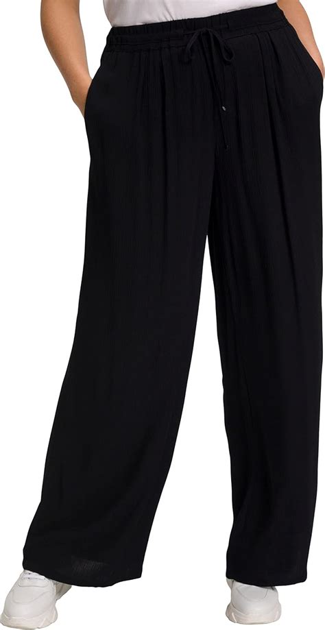 Ulla Popken Womenswear Plus Size Curvy Oversize Wide Leg Crepe Pants Black 58 709944 10 At