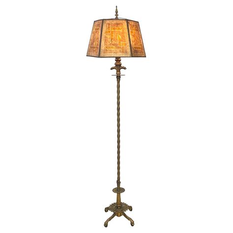 Art Deco Floor Lamp In Brass And Browned Brass With Original Shade At 1stdibs