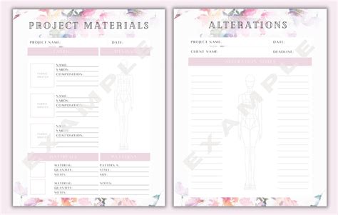 Sewing Planner Sewing Journal Pdf Printable Body Etsy