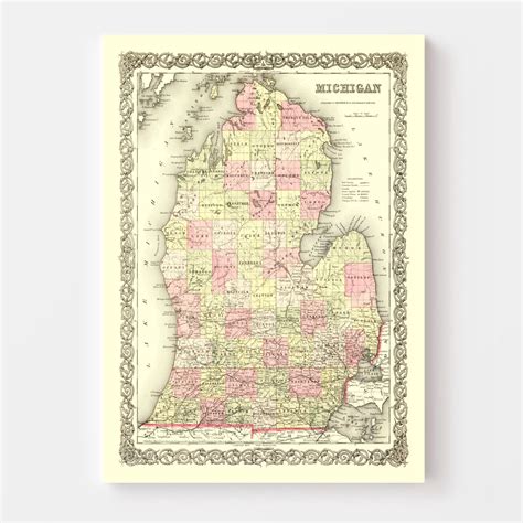 Vintage Map of Michigan 1855 by Ted's Vintage Art