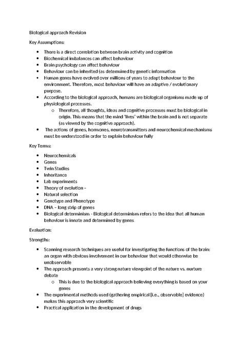 Biological Approach Revision Notes Biological Approach Revision Key