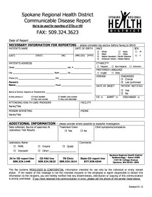 Fillable Online Srhd Communicable Disease Report Form Spokane