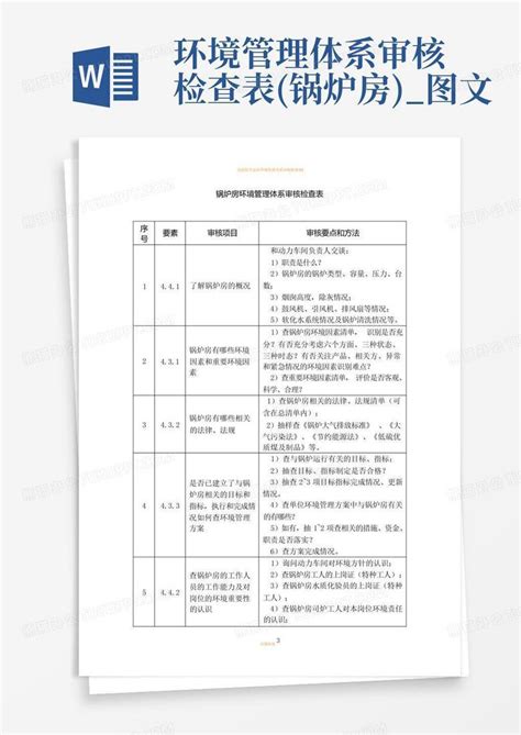 环境管理体系审核检查表锅炉房图文word模板下载编号lwajpzpv熊猫办公