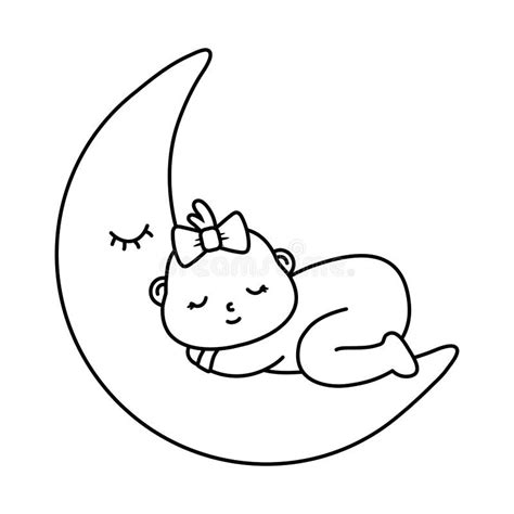 Baby Sleeping on the Moon in Black and White Stock Vector ...