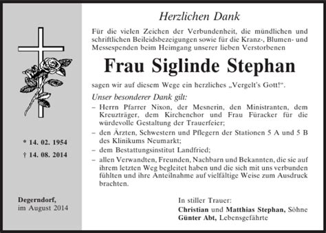 Traueranzeigen Von Degerndorf Siglinde Stephan Mittelbayerische Trauer