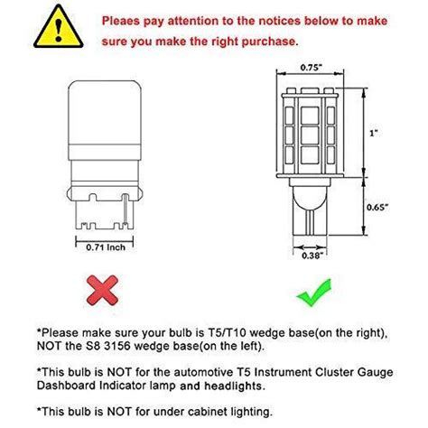 T5 T10 Wedge Base Led Light Bulb High Brightness 12vacdc 3watt