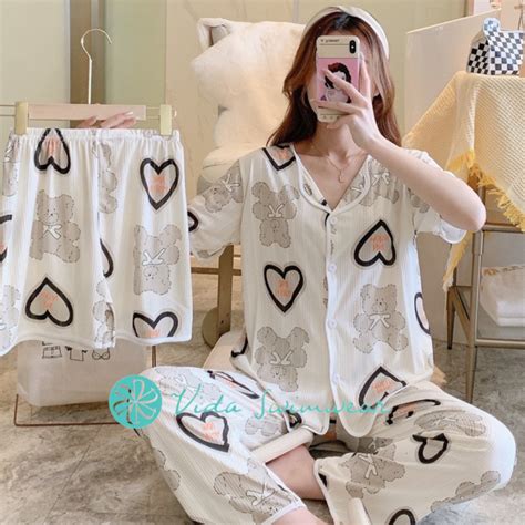 3 In 1 Pajama Set Korean Sleepwear Set Comfy Breathable Lounge Wear