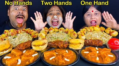 No Hands Vs One Hand Vs Two Hands Challenge Noodles Chili Momo