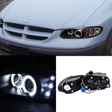 Dodge Caravan Spyder Projector Headlights Led Halo Replaceable Leds Black 444 Dc96 Bk