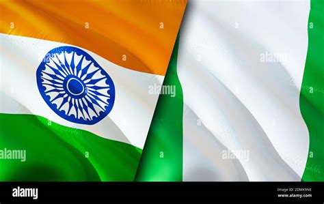 India and Nigeria flags. 3D Waving flag design. India Nigeria flag ...