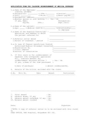 Fillable Online Application Form For Claiming Reimbursement Of Medical