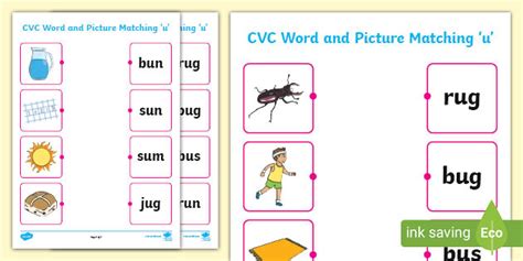 Cvc Word And Picture Matching Worksheets U Teacher Made