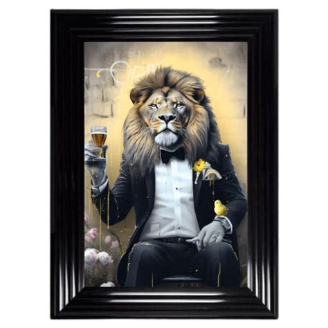Yellow Lion Framed Animal Wall Art White Splash
