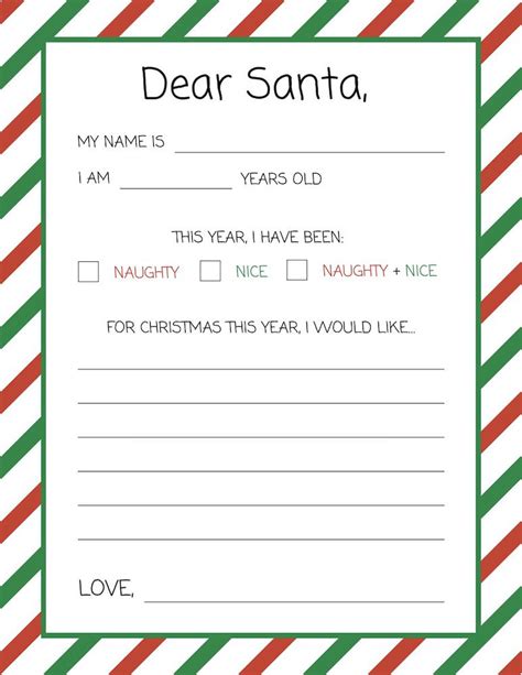 Free Printable "Dear Santa" Letter Template for Kids - The Craft-at-Home Family