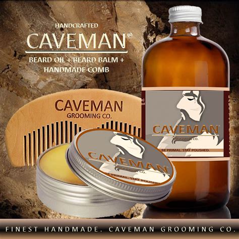 Hand Crafted Caveman Beard Oil Kit Beard Balm Free Comb Soap