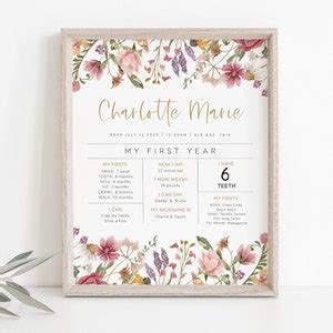 Wildflower Baby Milestone Board Floral First Birthday Poster 1st