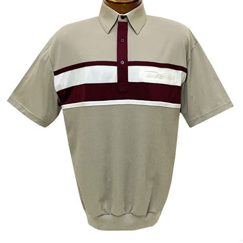 Mens Classics By Palmland Short Sleeve Horizontal Pieced Knit Banded
