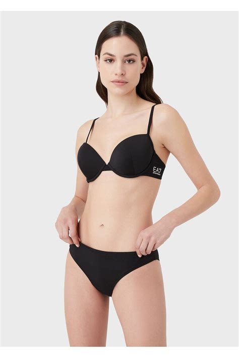 Emporio Armani Push Up Bikini With Logo Black Editorialist