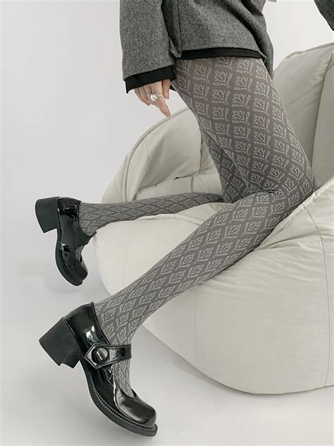 Vintage Pattern Creamy White Gray Tights