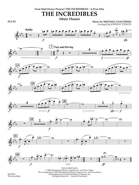 The Incredibles Main Theme Arr Johnnie Vinson Flute By Michael Giacchino Digital Sheet