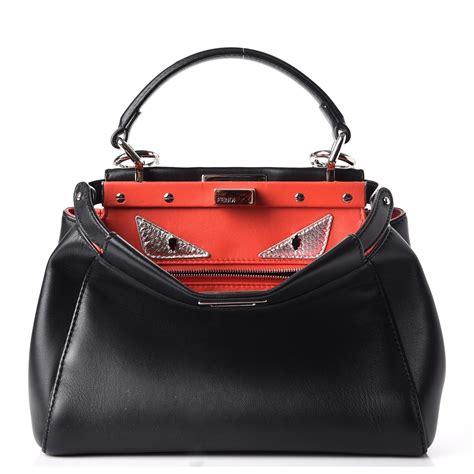 Fendi Nappa Karung Mini Monster Eyes Peekaboo Iconic Satchel Black 229702