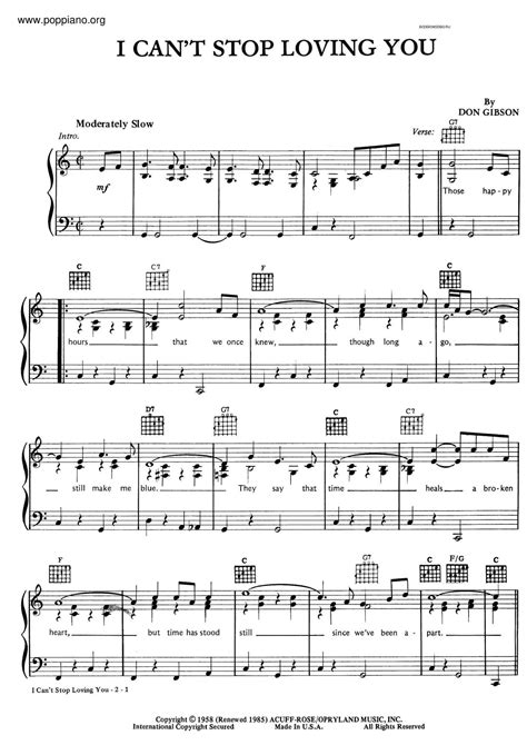 Don Gibson-I Can't Stop Loving You Sheet Music pdf, - Free Score Download ★