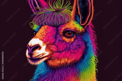 Lama Alpaca Is Shown In Neon Colors Over A Black Backdrop In A Pop Art