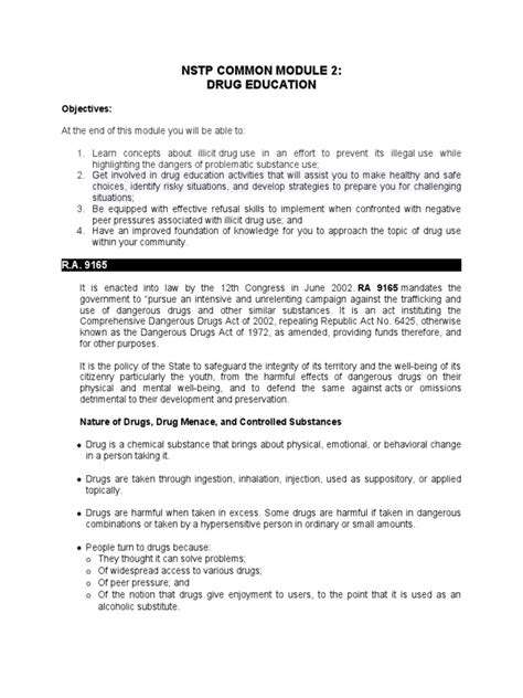 Nstp Common Module 2 Drug Education Objectives Pdf Substance