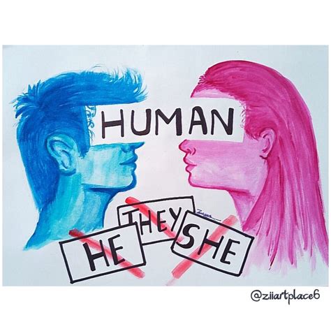 A Drawing Of Two People With The Words Human And They Re She